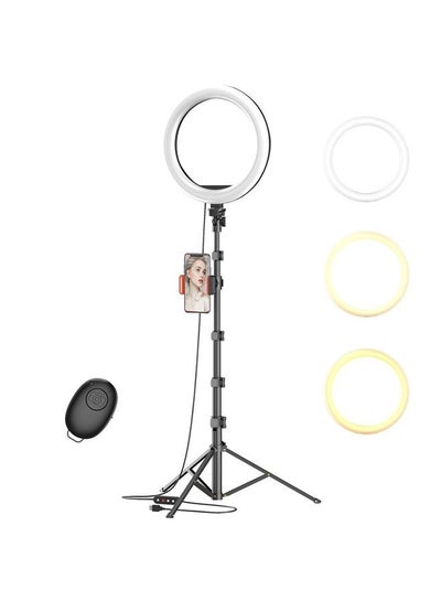 Buy 10" Selfie Ring Light with 63" Tripod Stand & Phone Holder for Live Stream/Makeup,Upgraded Dimmable Led Ring light with Remote for YouTube/TikTok/Zoom Calls/Photography, Compatible with iPhone/Android in UAE