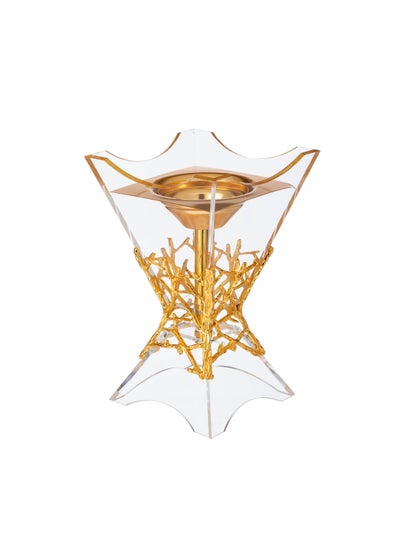 Buy Acrylic incense burner decorated with branches of golden metal in Saudi Arabia