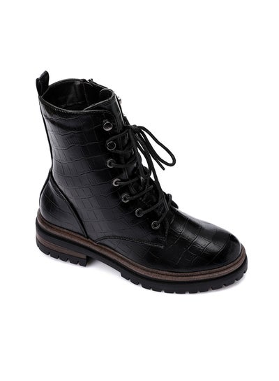 Buy Women's textured lace up round toe combat boots in Egypt