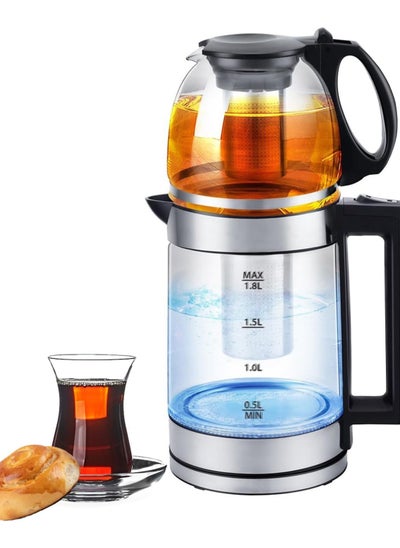 Buy DENX2015 Electric Glass Kettle, 1.8L Capacity, 1500W Power, Temperature Control, Automatic Shut-Off, Blue LED Light in UAE