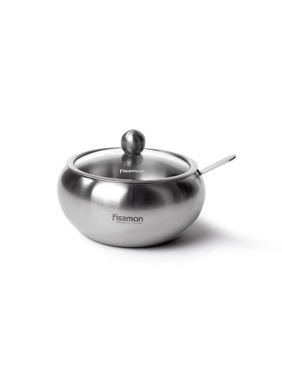 اشتري Fissman Stainless Steel Sugar Bowl With Glass Lid And Spoon في الامارات