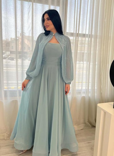 اشتري Fordeal فستان شيفون أزرق فاتح أنيق بخصر خيالي متأرجح في السعودية
