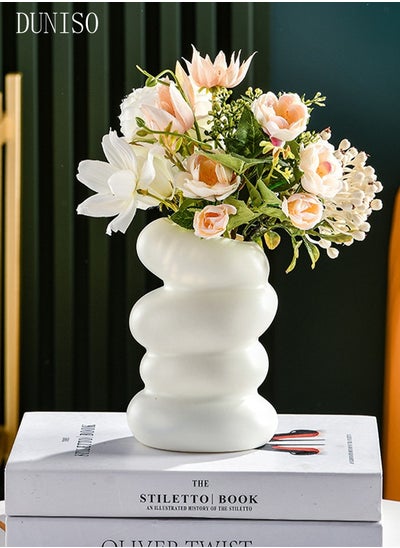 Buy Modern Irregularity Hollow Plastic Flower Vase White for Table Centerpiece Wedding Dining Living Room Office House Decoration in Saudi Arabia