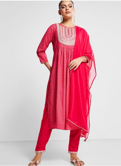 Buy Embroidered Kurti & Pants Set in UAE