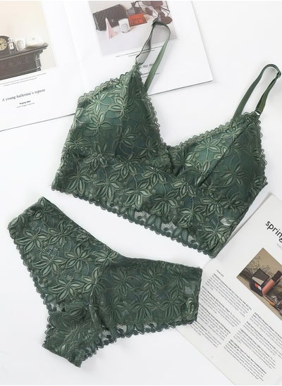 Buy Olive Green Lace-Trimmed Bikini Set - Two Pieces in UAE