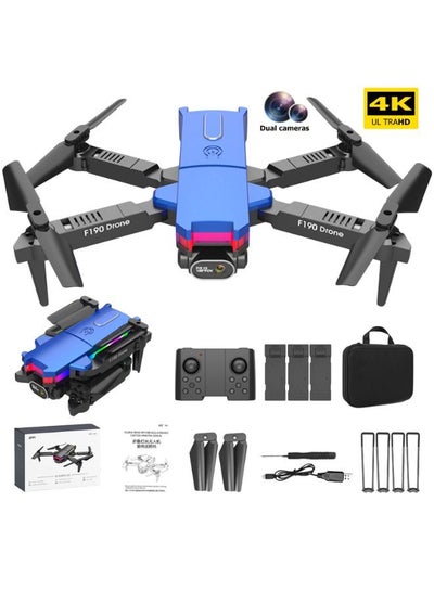 Buy WiFi FPV 4K Camera Drone | F190 Folding Mini Drone | Daul 4K HD FPV Camera Drone | 180° Adjusta-ble Lens , Colorful LED Light | HD FPV Remote Control Foldable Quadcopter Helicopter Toys Gifts in UAE