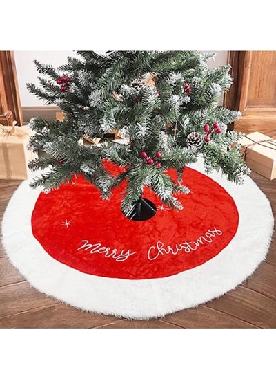 Buy Christmas Tree Skirt, 48inches Xmas Large Tree Skirt Red and Snowy White Tree Mat Faux Fur Christmas Decoration in UAE