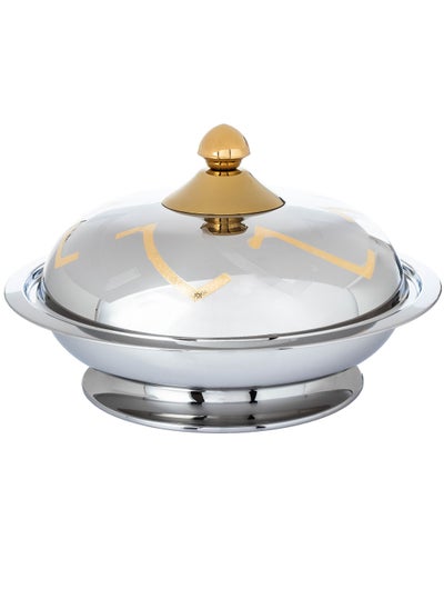 Buy Kozy plate with stand with luxurious golden handle, made of Indian stainless steel in Saudi Arabia