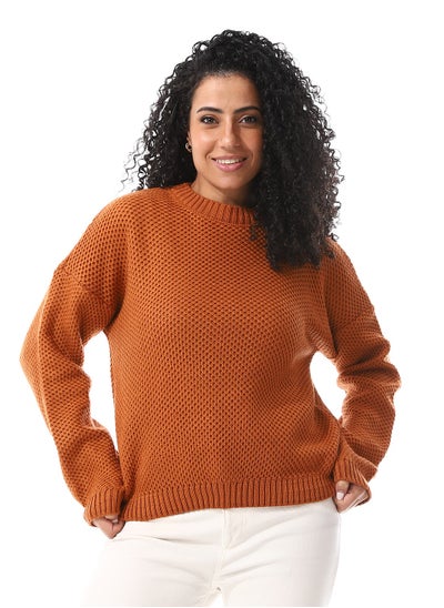 Buy Birdseye Knitted Pattern Slip On Pullover_ Caramel Brown in Egypt