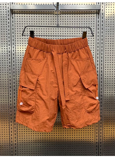 اشتري 2023 Summer Casual Mens Elastic Waist Cargo Shorts D116 brick red في السعودية