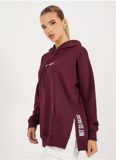 Buy Oversized Longline Slogan Hoodie with Side Slits in Saudi Arabia