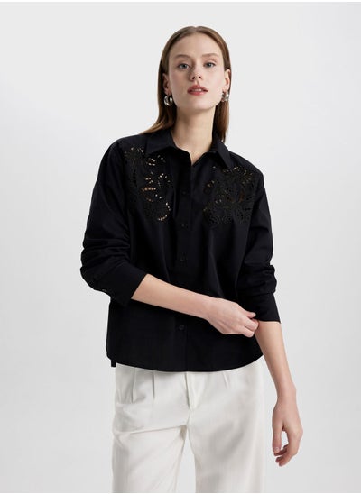 Buy Oversize Fit Shirt Collar Poplin Long Sleeve Shirt in UAE