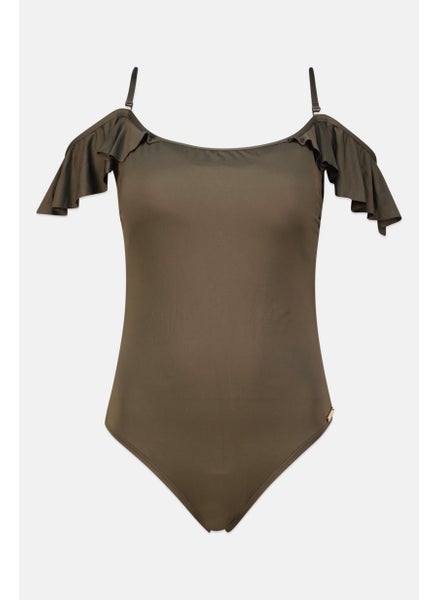 اشتري Women Brand Logo Padded One Piece, Olive في الامارات