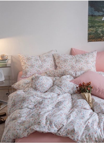 Buy Premium Bedding Set without Filler, Pink Color Bedsheet With Postoral Printed Duvet Cover in UAE