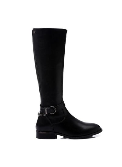 Buy Plain Leather Knee Zipper Boots - Black in Egypt