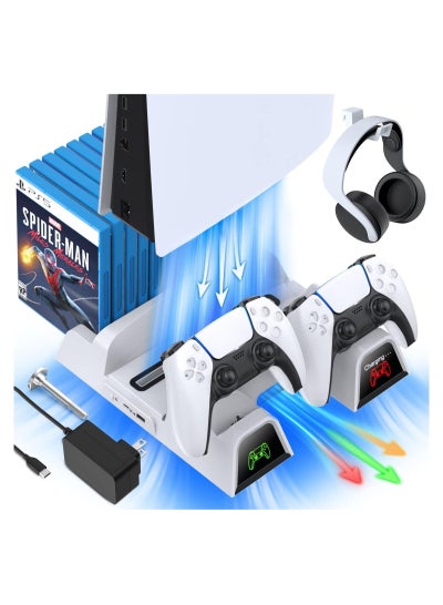 Buy OIVO PS5 Stand with Suction Cooling Fan and Dual Controller Charger Station for Playstation 5 PS5 Console, Suction Cooler Fan with Charging Dock Station and 12 Games Storage with 2 IN 1 Cable Included in UAE