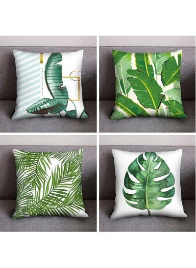 Buy 4-Piece Decorative Sofa Pillow Set Green/White/Gold in Saudi Arabia