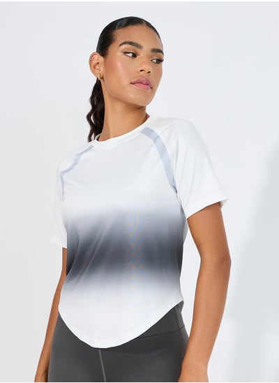 Buy Shoulder Mesh Detail Ombre Effect Curved Hem Top in Saudi Arabia