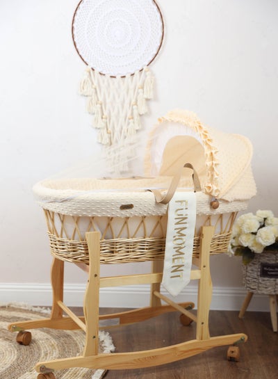 Buy Moses Basket Beige Color with Wooden Stand on Wheels in Saudi Arabia