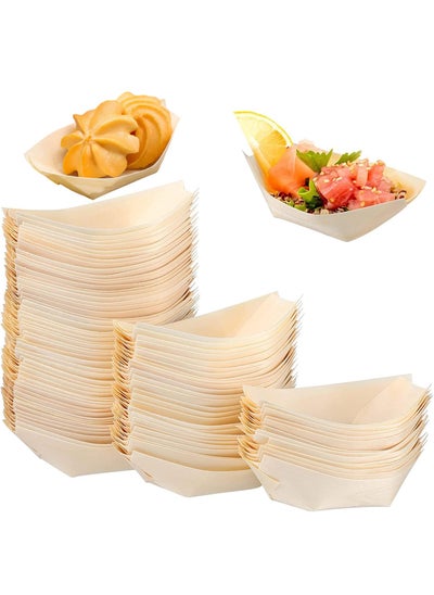 اشتري Bamboo Wooden Boat Plates Set - 50 Mini Sushi Boat Serving Trays for Catering & Home Use - Eco-Friendly Bamboo Leaf Food Containers - Ideal for Sushi & More - 3.3x2.3 inches في الامارات