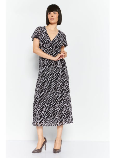 اشتري Women Allover Print Midi Dress, Black/White في الامارات