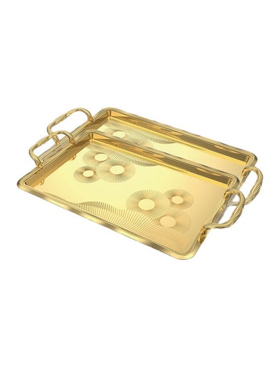 اشتري Hadiir Iron Steel Serving Tray Set Gold في السعودية