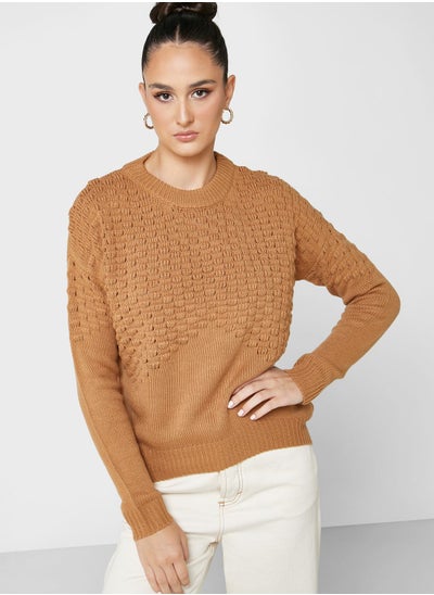 Buy Round Neck Textured Sweater in Saudi Arabia