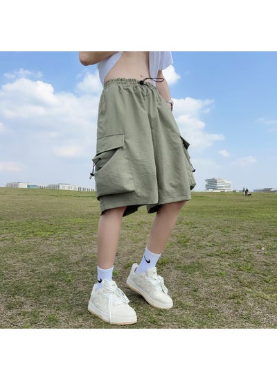 Buy Summer Straight-Leg Solid Cargo Shorts for Men Green in UAE