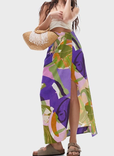 Buy Printed High Waist Midi Skirt in Saudi Arabia