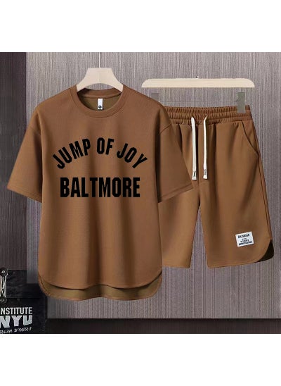 Buy Cotton Short Sleeve Mens Casual Suit Autumn Fashion Loose Tee  Shorts Set Brown in Saudi Arabia