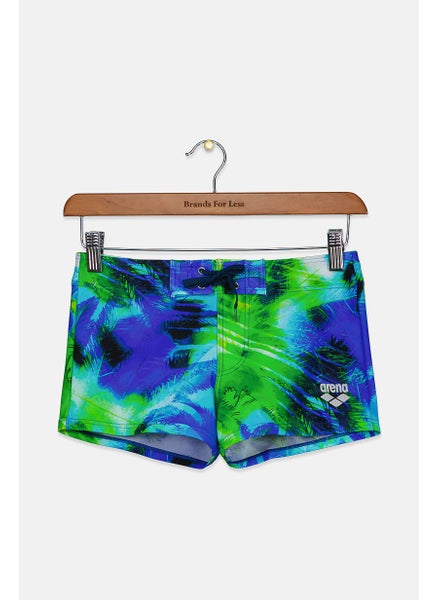 Buy Men Low Waist Palm Swim Short, Green and Blue in Saudi Arabia