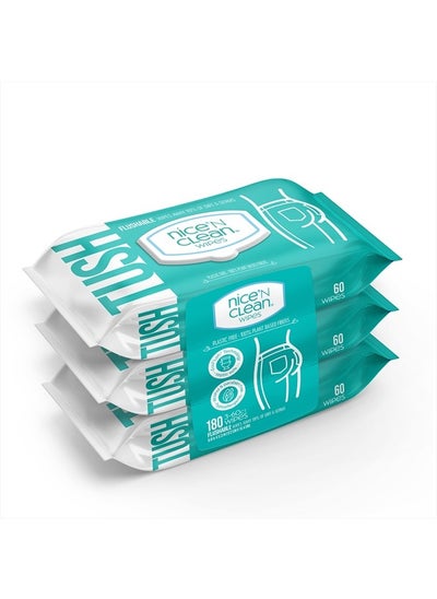 Buy Adult Flushable Wipes (3 x 60 Count) | Personal Cleansing Wipes Made from Plant-Based Fibers | Infused with Aloe & Vitamin E in UAE