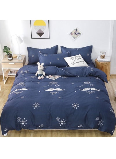 Buy 4-Piece Snowflake Design Duvet Cover Set Cotton Blue 200x230cm in Saudi Arabia