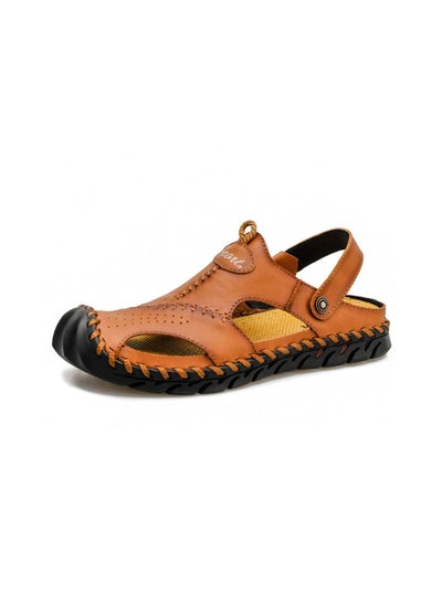 Buy Men Cowhide Sandals Brown in Saudi Arabia