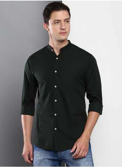 Buy Slim Fit Bold Green Casual Spread Shirt - 100% Cotton in Saudi Arabia