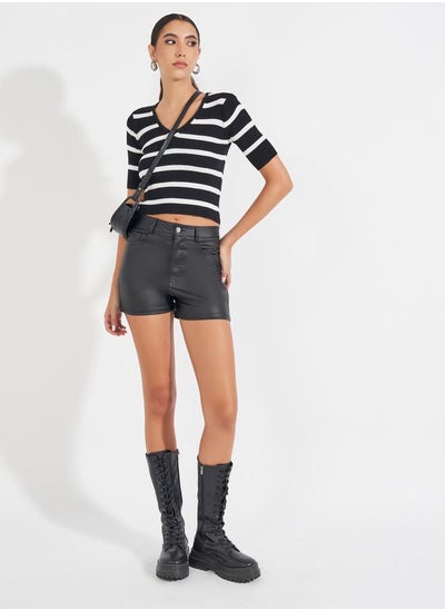 Buy Leather Look Shorts with Belt Loops in Saudi Arabia