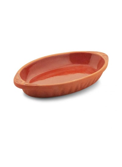 اشتري Terracotta Oval Inner-Glazed Oven Tray Pan for Mexican Indian Korean Dishes Handmade Cookware Glazed Clay Pot For Oven Clay Pan For Cooking - Brown - 28x15x4.5 cm في الامارات