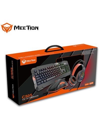 Buy Meetion MT-C505 4 in 1 Gaming Combo Kit, Anti Ghost RGB Gaming Keyboard, 5+1 Buttons 3200DPI Gaming Mouse, Backlit Gaming Headphone with Omni Directional Microphone, High Precision Gaming Mouse Pad in UAE