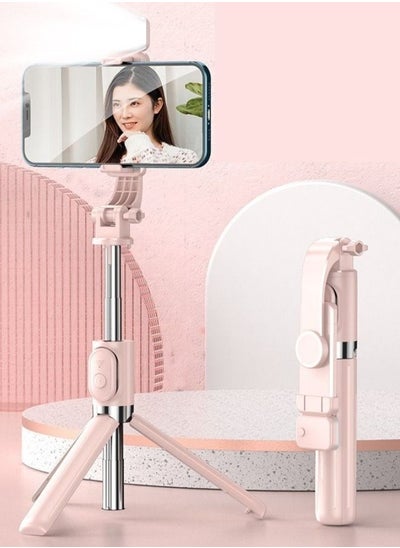 Buy Extension-type Mobile Bluetooth Selfie Stick with Fill-In Light Pink in Saudi Arabia