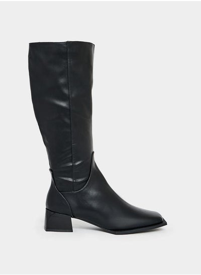 Buy Square Toe Block Heel Knee High Boots in Saudi Arabia