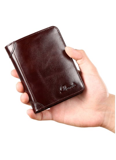 Buy Men's Wallet, Top Layer Cowhide, Three Sides, Men's Wallet, RFID Anti-theft Card Swipe, Wax Brown in Saudi Arabia