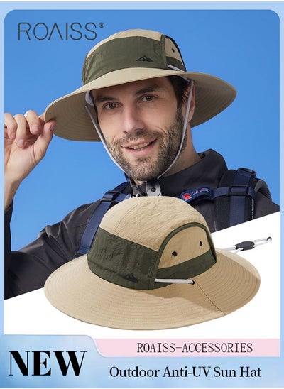 Buy Men's Outdoor Anti-UV Sun Hat，UPF50+ Sun Protection Wide Brim Cap, Breathable Quick-drying Sunshade Climbing Hat Suitable for Summer Travel and Hiking in Saudi Arabia