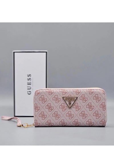 Buy GUESS Women Brand Logo Printed Zip Around Wallet Pink in UAE