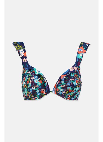 Buy Women Ruffles Padded Printed Bikini Top, Navy Combo in Saudi Arabia