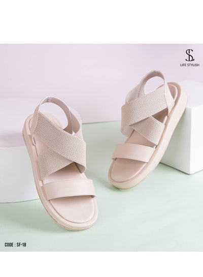 Buy SF-18 Comfortable Elastic Leather Sandals - Beige in Egypt