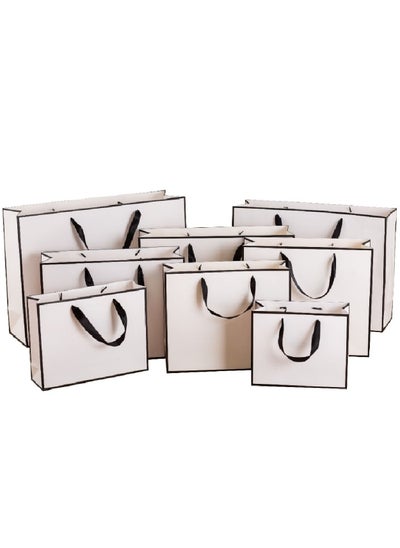 اشتري 10 Pcs White With Black Border Shopping Paper Bags. Size H16xL12xD5.7cm (Vertical) في الامارات