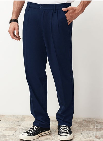 اشتري Navy Blue Pleated Classic Baggy Fit Fabric Trousers TMNSS24PL00024 في مصر