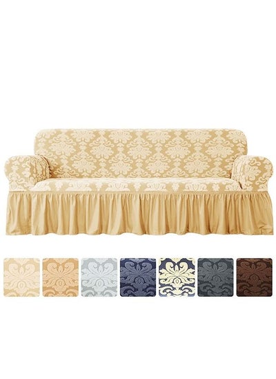 Buy Three Seater Stretchable Sofa Cover Beige 185-235cm in UAE