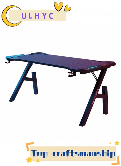 Buy Computer Games Desk with LED, Ergonomic Computer Games Desk, Computer Desk with Headphone Hooks and Drink Holder in Saudi Arabia