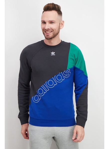 اشتري Men Sport Fit Long Sleeve Brand Logo Sweatshirt, Grey and Green and Blue في السعودية